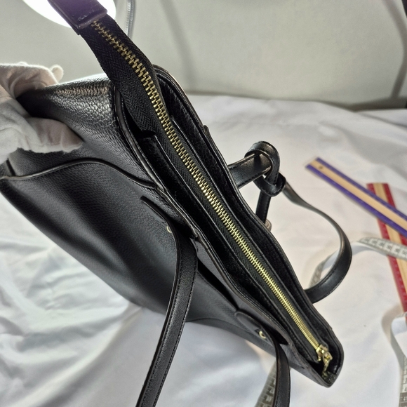 Anne Klein Black Faux Leather Lion Logo Tassel Tote Bag - Picture 13 of 16